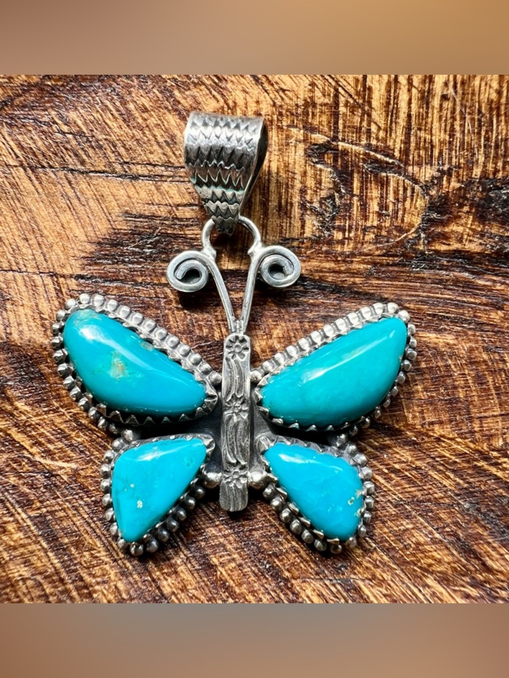 925 Sterling Kingman Turquoise Butterfly Pendant | Southwestern